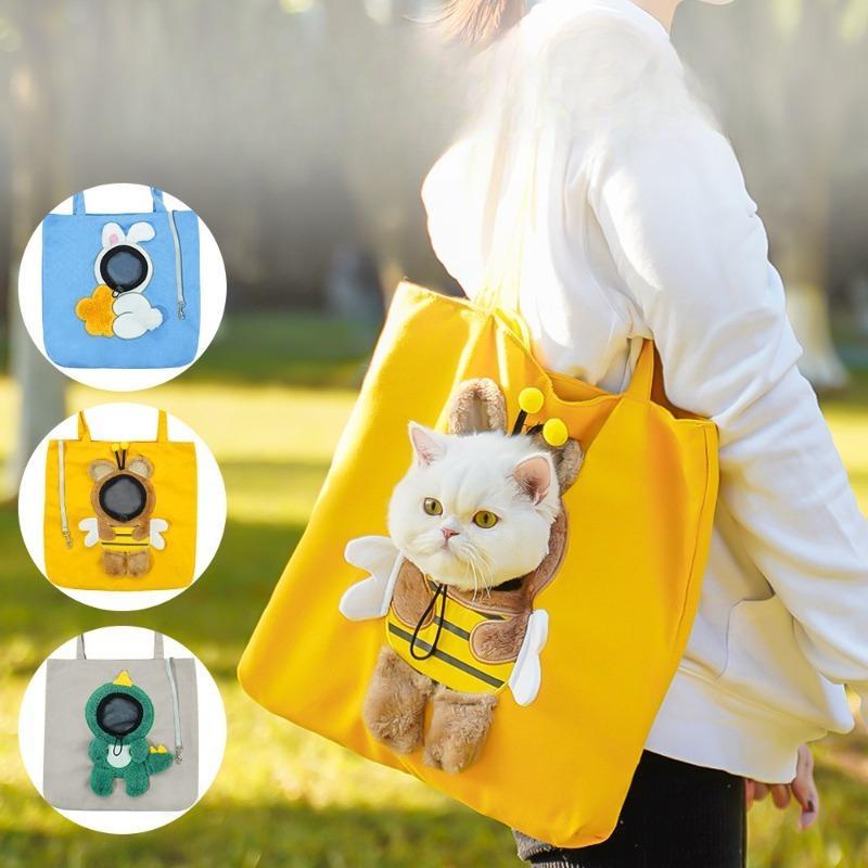 Cartoon-shaped Cat Transport Handbag, Foldable Portable Backpack, Cute Animal-shaped Pet Canvas Shoulder Bag, Suitable for Small Dogs and Cats