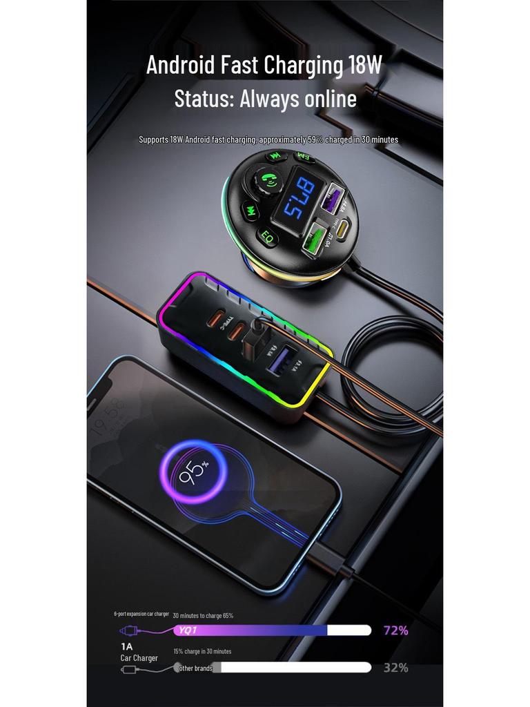 Bluetooth FM-передатчик для автомобиля Q39MP с цифровым дисплеем и многофункциональным автомобильным прикуривателем QC3.0