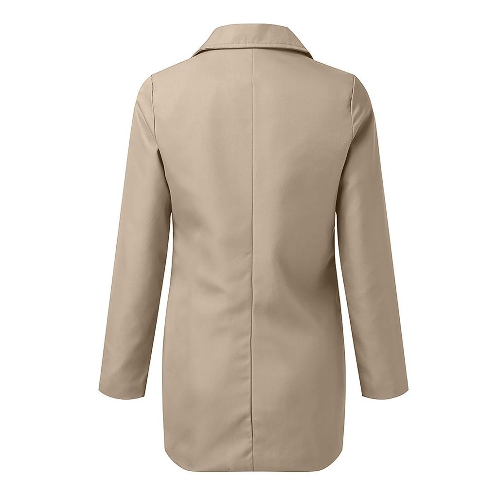 Women Solid Open Front Pockets Cardigan Formal Suit Long Sleeve Blouse Coat