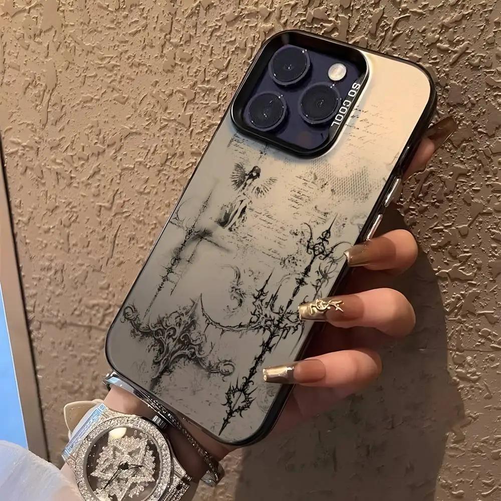 Винтажный Готский Крест Ангельский Узор Дизайн Защитный Чехол для iPhone 17 16 15 14 13 12 11 16E Серии Pro Max Plus