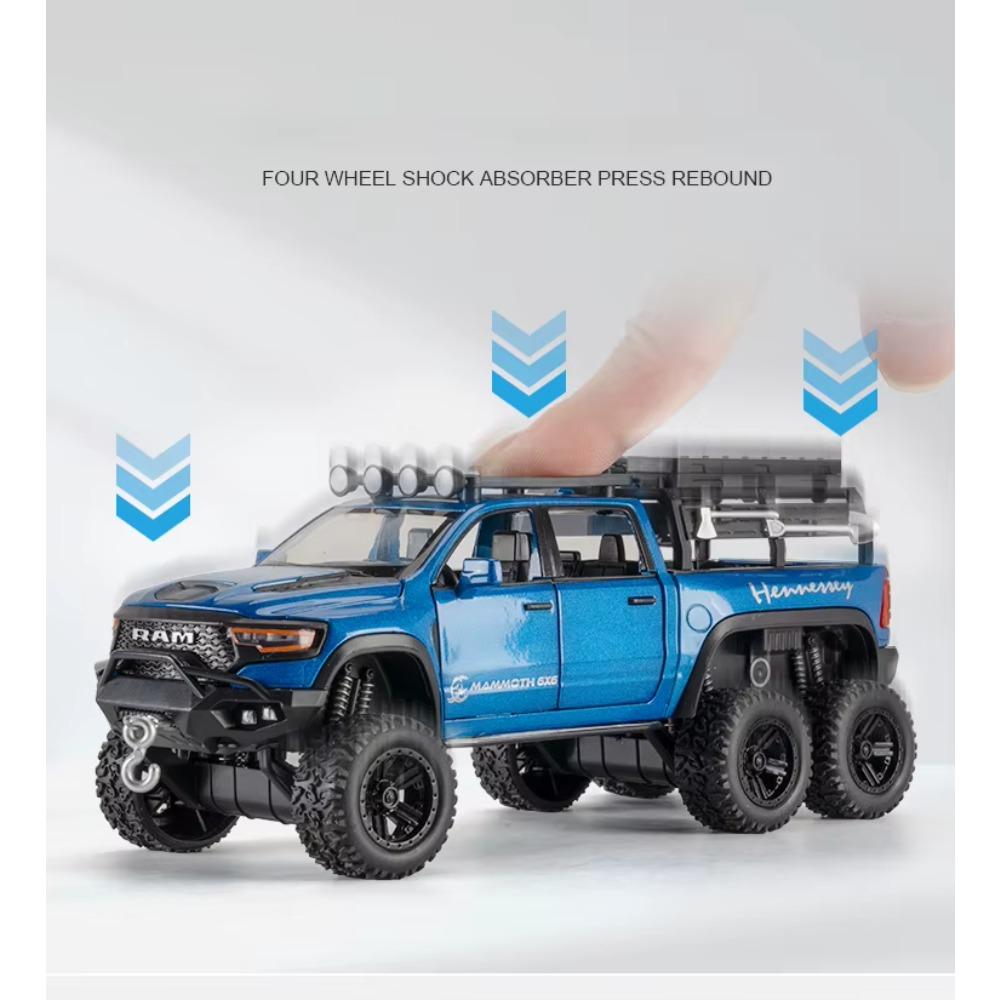 1/32 Scale Dodge Tyrannosaurus Rex RAM 1500 TRX 6*6 Warlord Alloy Miniature Car Diecast Metal Scale Car Model Sound and Light Kid Toy Car