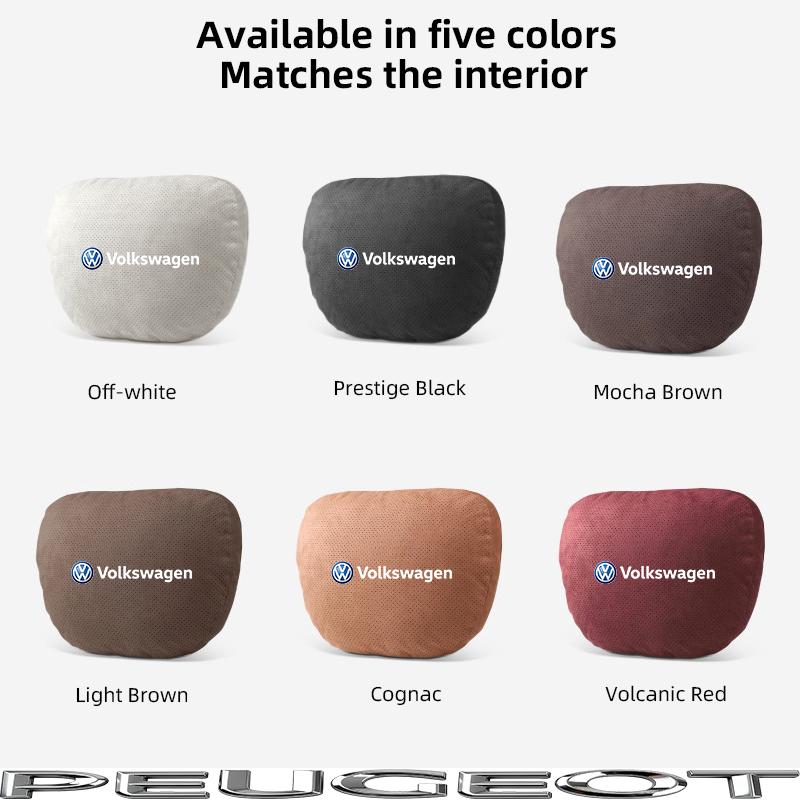 Car Suede Headrest Seat Neck Pillow Head Support For VW Tiguan Arteon Taigo ED13 Caddy CC e-up Golf Polo Passat Jetta Amarok Hub Cap