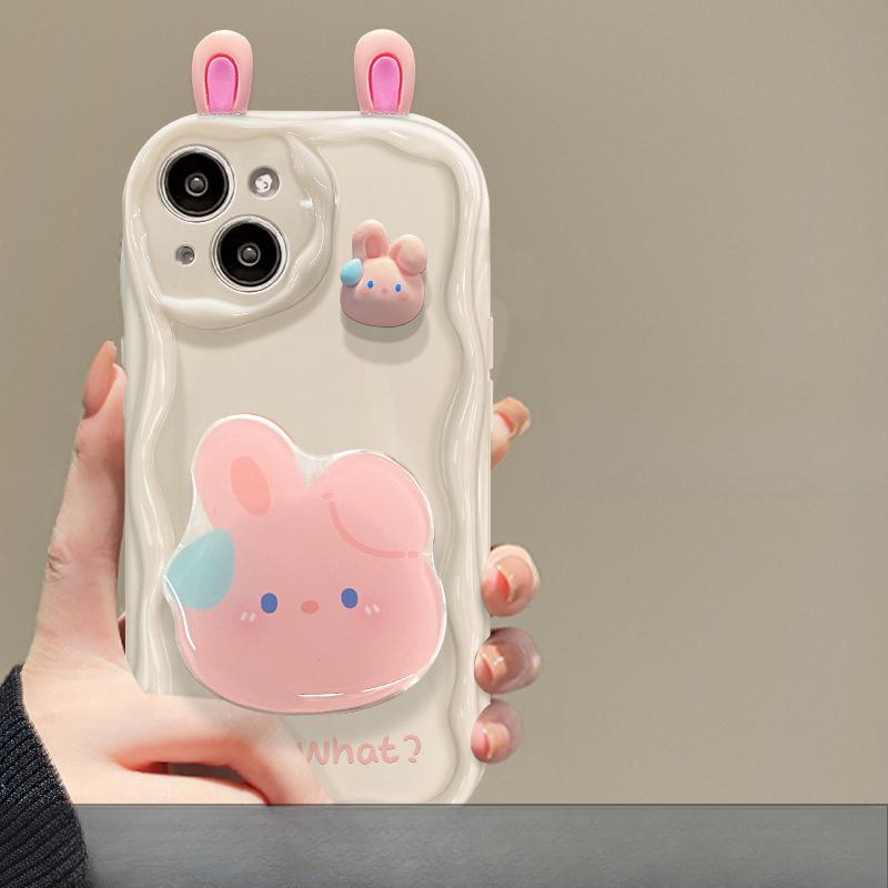Applicable To Apple 14promax Mobile Phone Case IPhone 13 Silicone Anti-fall 15 Cute Three-dimensional Rabbit Doll Pendant