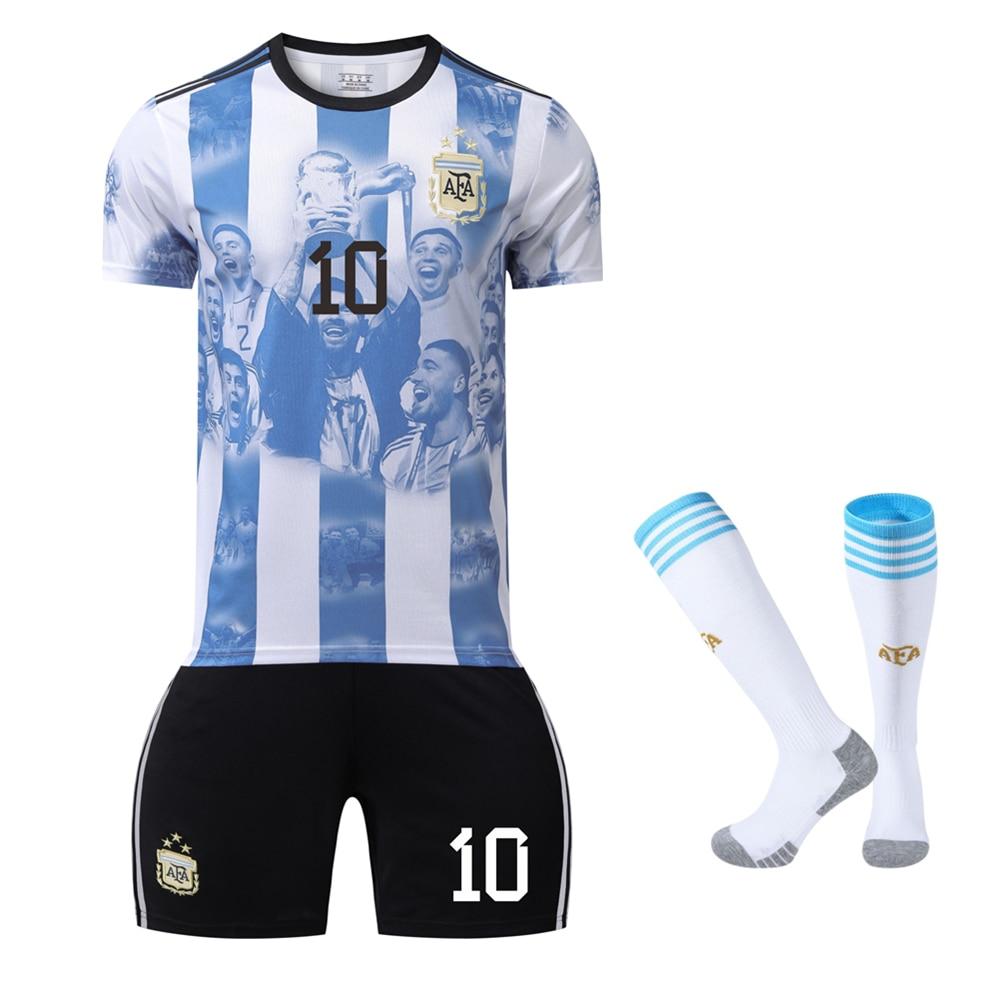 Kids Argentina Messi Football Jersey Set - Youth Soccer Uniform Kit, Breathable Quick-Dry Fabric, Children Training Match Outfit