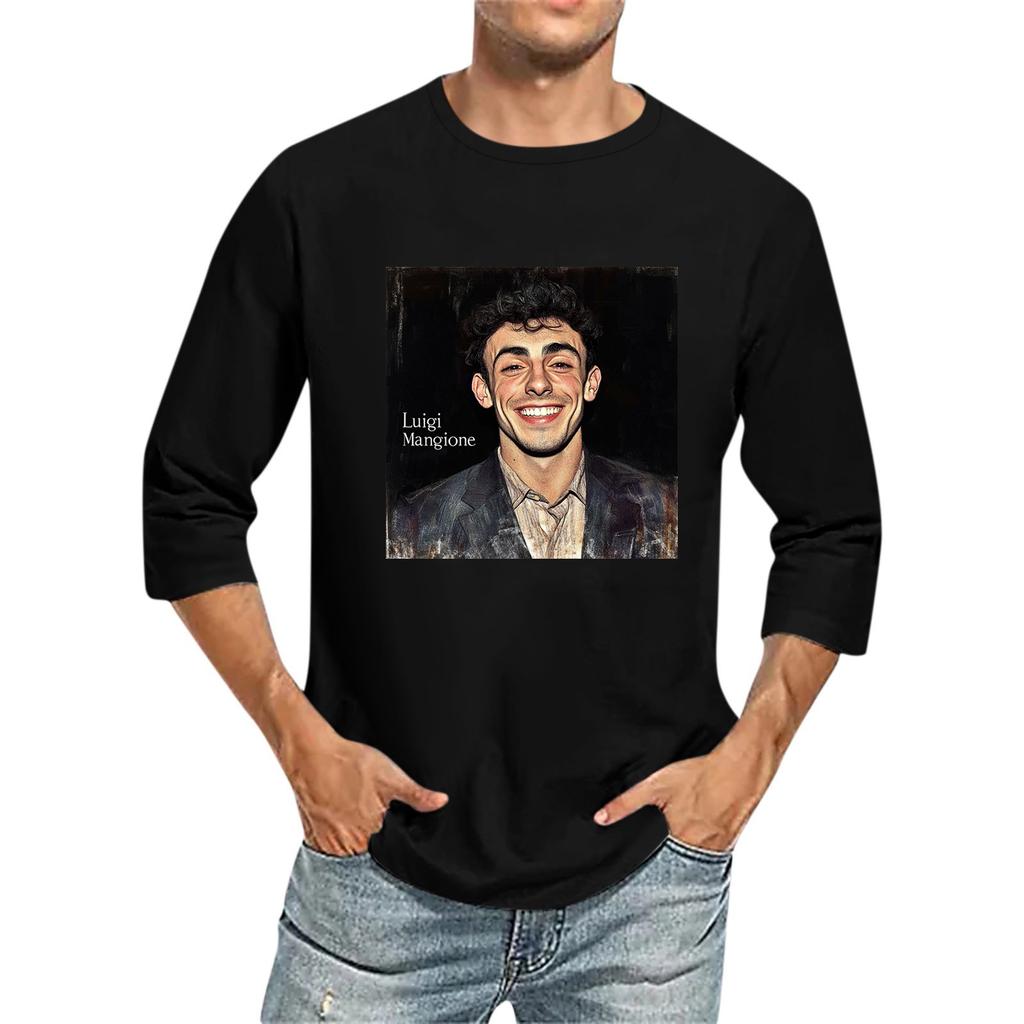 Мужская футболка с круглым вырезом и рукавом семь четвертей, мужская повседневная свободная футболка с рукавом семь четвертей