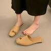 South Korea Dongdaemun Ins Niche Square Head Low Heel Ring Ornament Half Slippers Bag Head Drag Versatile Foreign Style Slippers Outside Wear