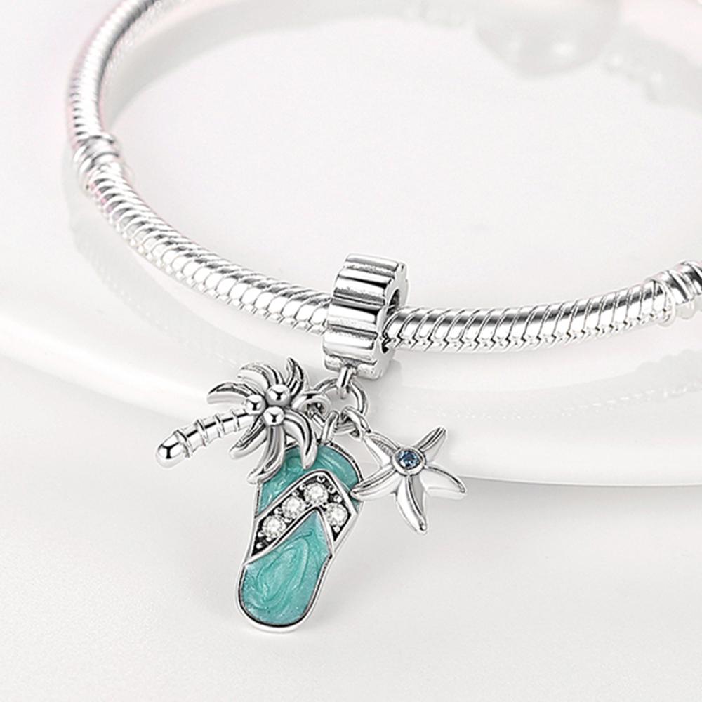 Pendant Charm Bead Copper Beach Coconut Tree Pendants Fit Original Bracelet For Jewelry Making Valentine'S Day Gift