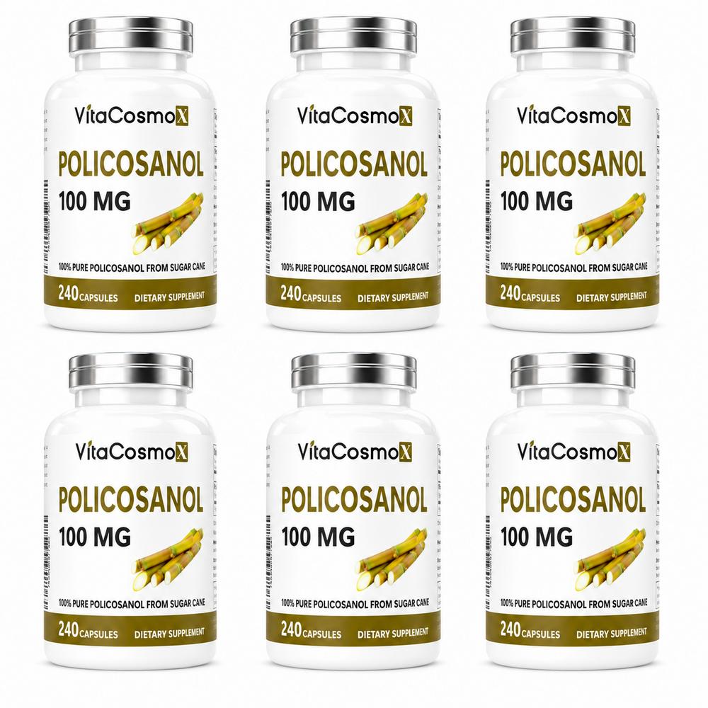 VitaCosmoX Policosanol 100mg Natural Sugarcane Extract Vegetable Capsules 6 pcs 240 Tablets