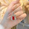 Autumn and Winter New Square Red Corundum Pendant Jewelry Set Retro High-end High-carbon Diamond Stud Earrings Necklace Women