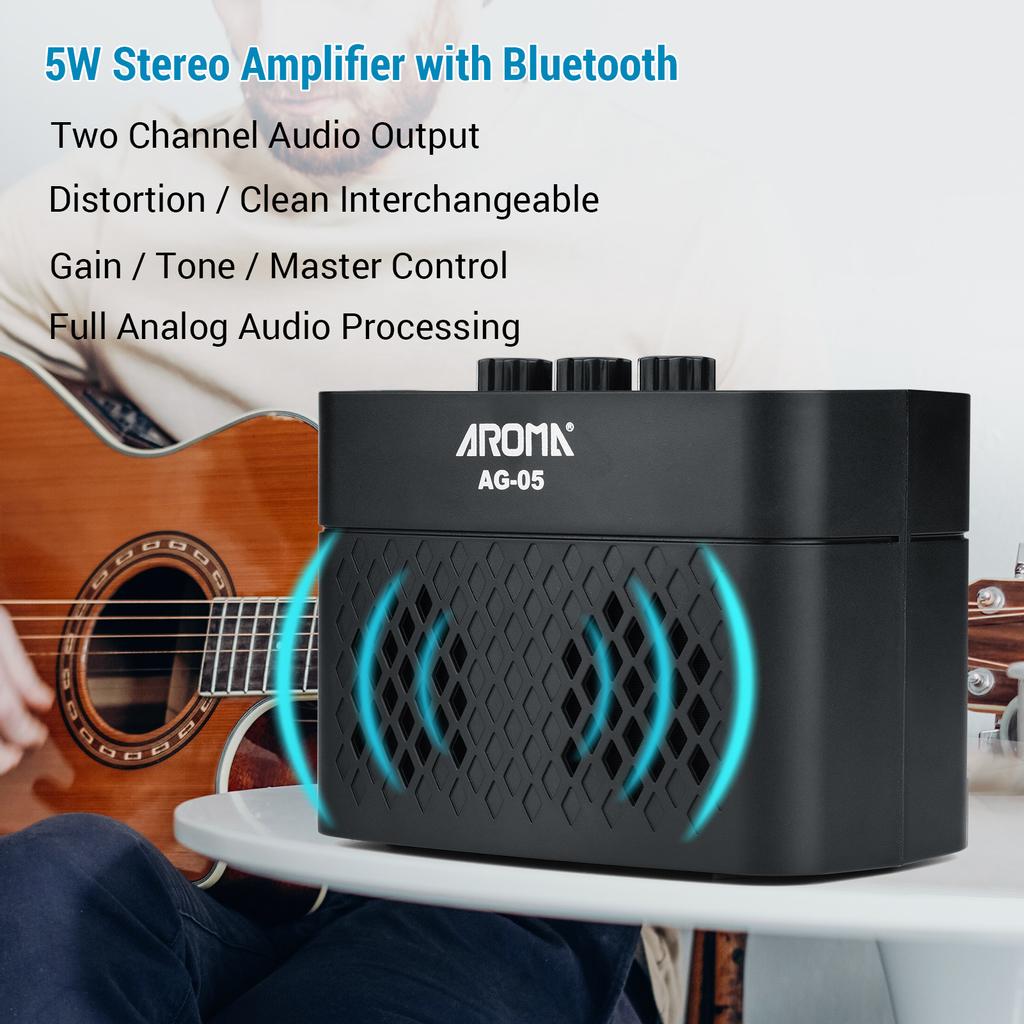 AROMA AG-05 Bluetooth-усилитель для электрогитары, 5-ваттный стереовыход, усиление тона с искажениями