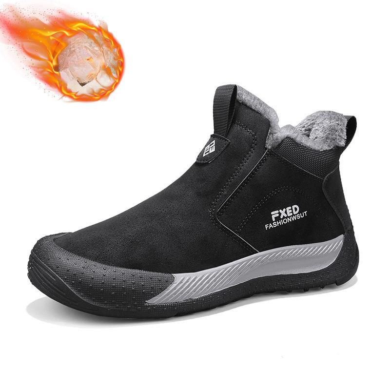 Зимние теплые ботинки для мужчин, ботильоны из искусственной замши, удобные нескользящие короткие ботинки с подкладкой из искусственного меха, мужские спортивные ботинки для походов и прогулок на открытом воздухе