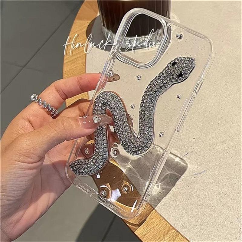 Роскошный креативный чехол для телефона со стразами и змеиной эпоксидной смолой для iPhone 15 14 13 12 Pro Max 11 стильный блестящий противоударный мягкий чехол в подарок