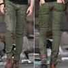 Мотоциклетные брюки-карго для мужчин, складки, много карманов, однотонные, облегающие, уличные, хип-хоп, брюки-карандаш со средней талией, байкерские брюки