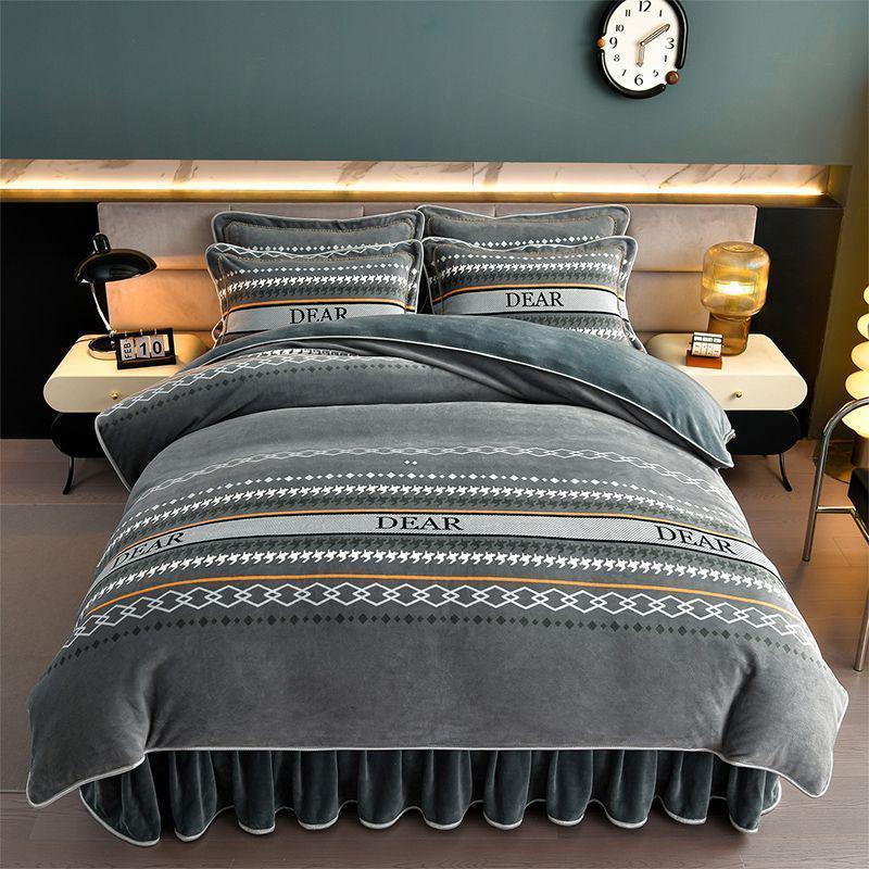 G5Z9 Jin Double-Sided Thickened Velvet Four-Piece Bedding Set for Weddings