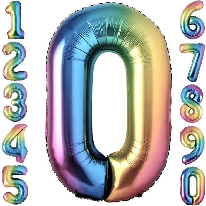 Ballon Chiffre 0 - Décoration de Fête - 100cm - Multicolore - Hélium Inclus - Anniversaire