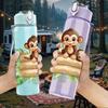 1PC Monkey Sitting In Wooden Box Cartoon 750ml Color Plastic Sports Water Bottle Leakproof Flip Straw Lid Suitable for Sports Office Home Use
