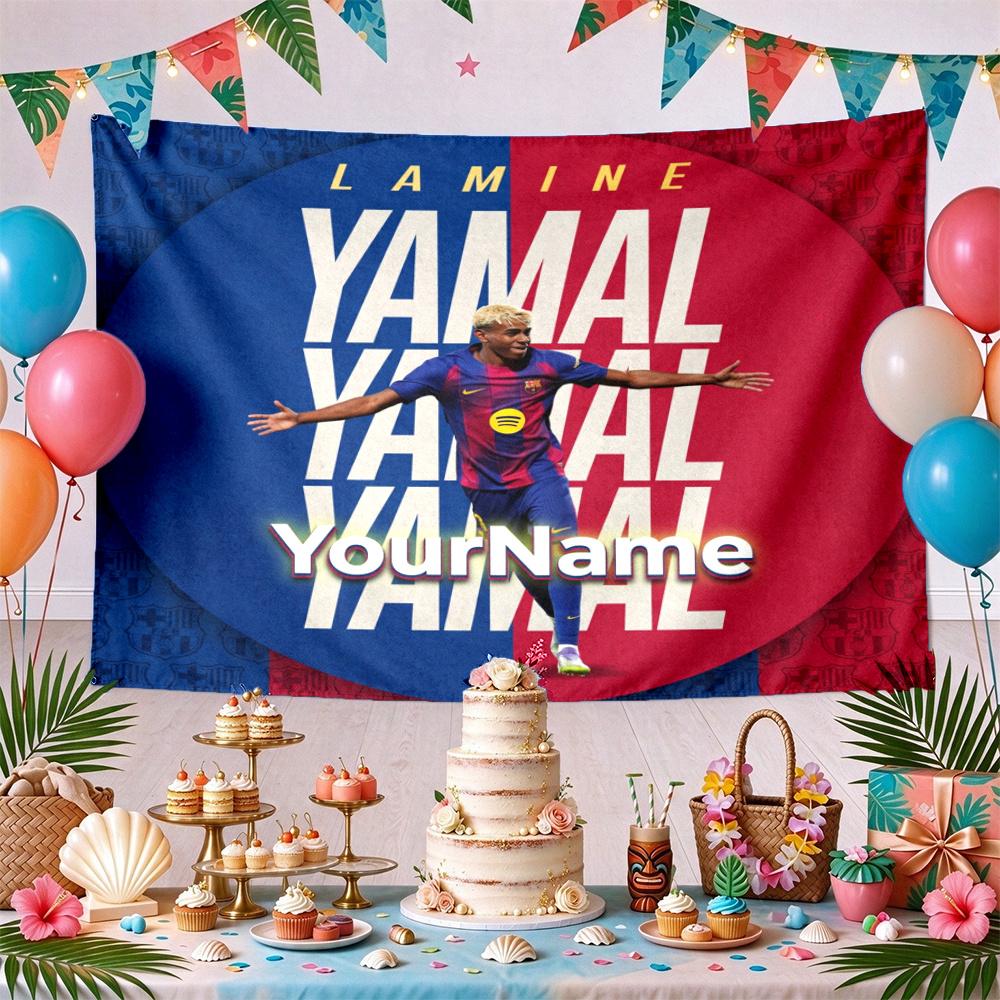Lamine Yamal Custom Your Name Wall Decor Tapestry Art For Pet Memorial Birthday Wedding Party Backdrop Family Gift