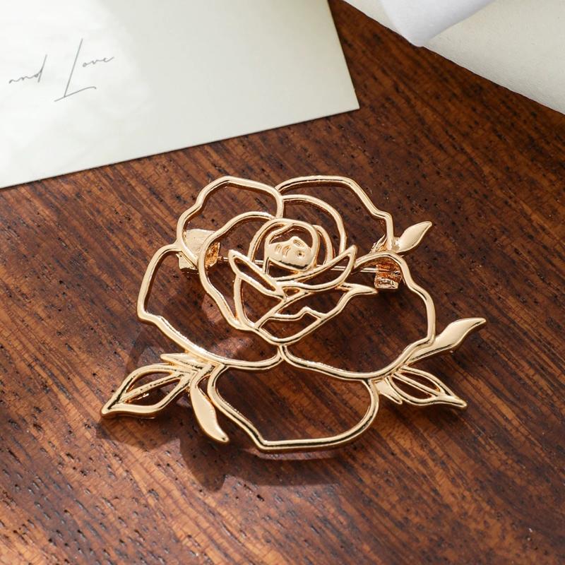 Hollow Metal Rose Brooches for Women Exquisite Sweet Simple Camellia Flower Brooch Corsage Trendy Versatile Clothing Accessories