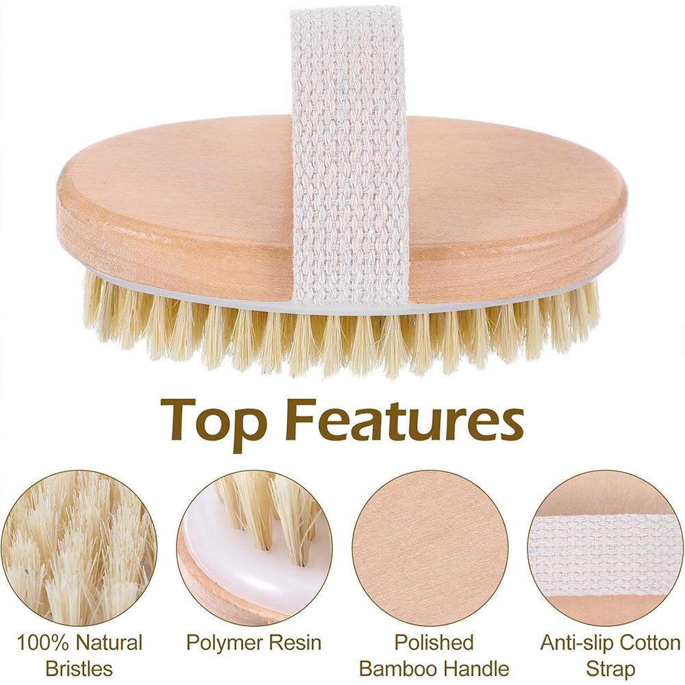Natural Bristle Body Brush Exfoliating Dry Body Brushing Soft Bristles for Bath Home Use