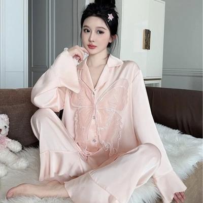 Пижамный комплект Sweet Pure Desire Butterfly, женский, с шелковым кружевом Sense Ice, элегантные брюки с длинными рукавами, двухкомпонентная пижама Temperament