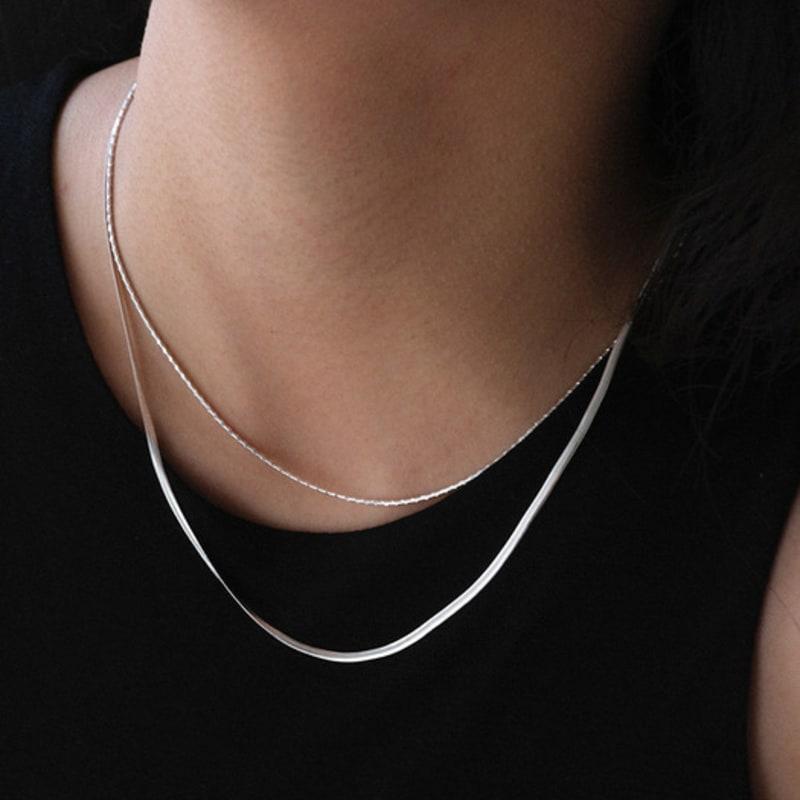 Еще однослойное плоское цепочечное ожерелье (silver925)(2color)