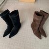 ~ Pointed Pleated Piled Boots for Women Wear Spice Girls Western Cowboy Boots with High and Thin Inner Boots