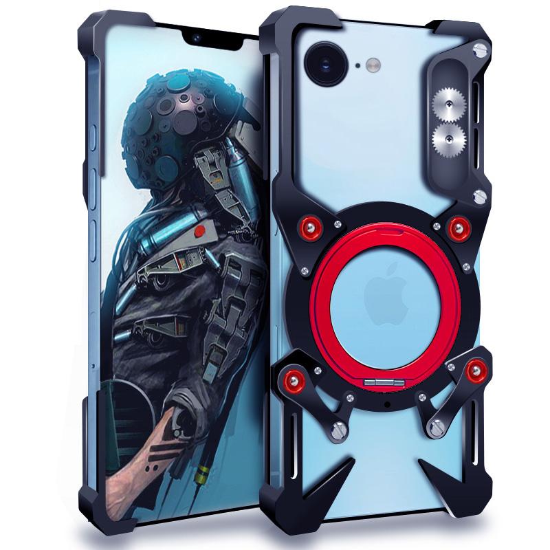 Bumper Case For iPhone 16e/15 Pro/14/13/13 Pro/12/12 Pro ,Kickstand Aluminum Alloy Magnetic Phone Cover with Wrist Strap