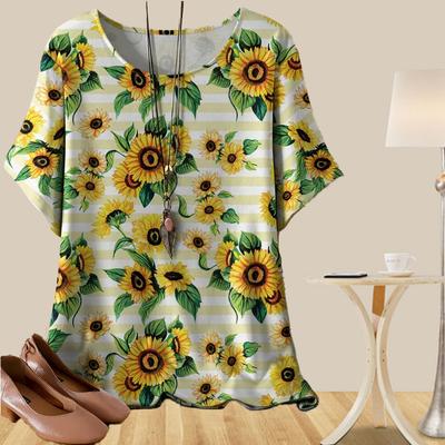 Женская повседневная свободная весенняя рубашка, женские топы с коротким рукавом и цветочным принтом