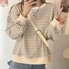 Women's Loose Striped Sweatshirt: New Korean Spring/Autumn Design with Round Neck and Long Sleeves.