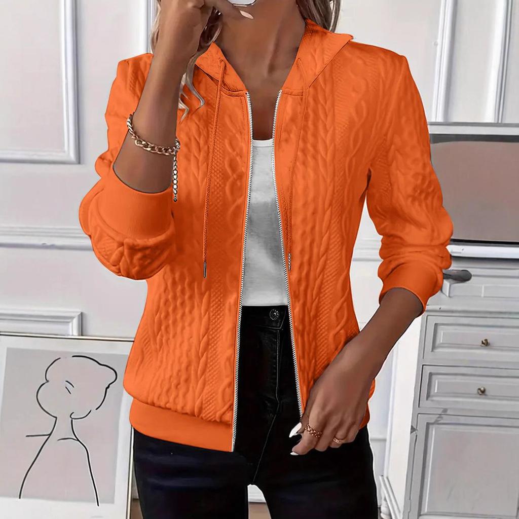 2025 Women's Solid Color Long Sleeve Knitted Hooded Zip-Up Jacket