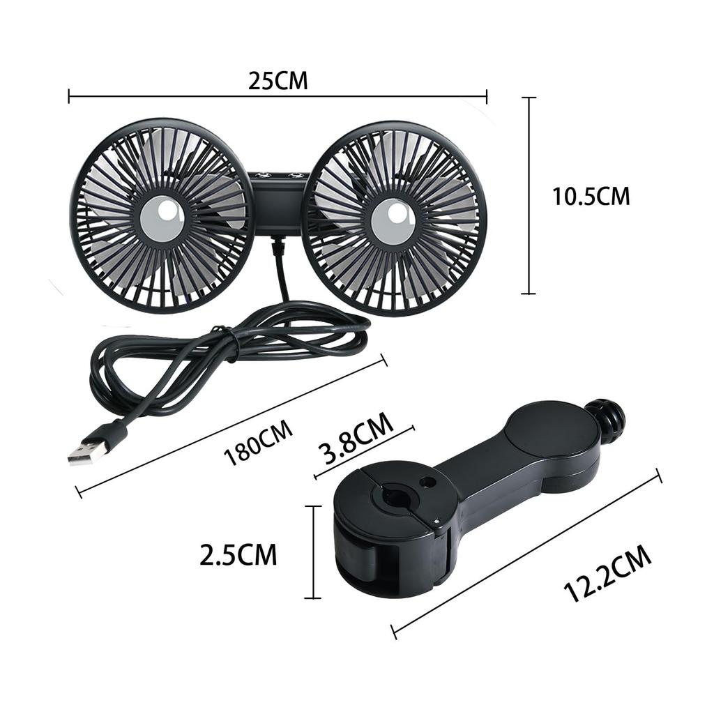nediea Car USB Car Fan for Back Seat Adjustable 3 Airflow 180cm USB Extension Low Air Reduces Easy Perfect for Summer or Car Camping Fan, Type-C, 10W,