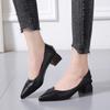 Модные туфли-лодочки Женская обувь на низком толстом каблуке с острым носком Женская обувь на платформе Мягкая кожаная обувь для офиса 2024