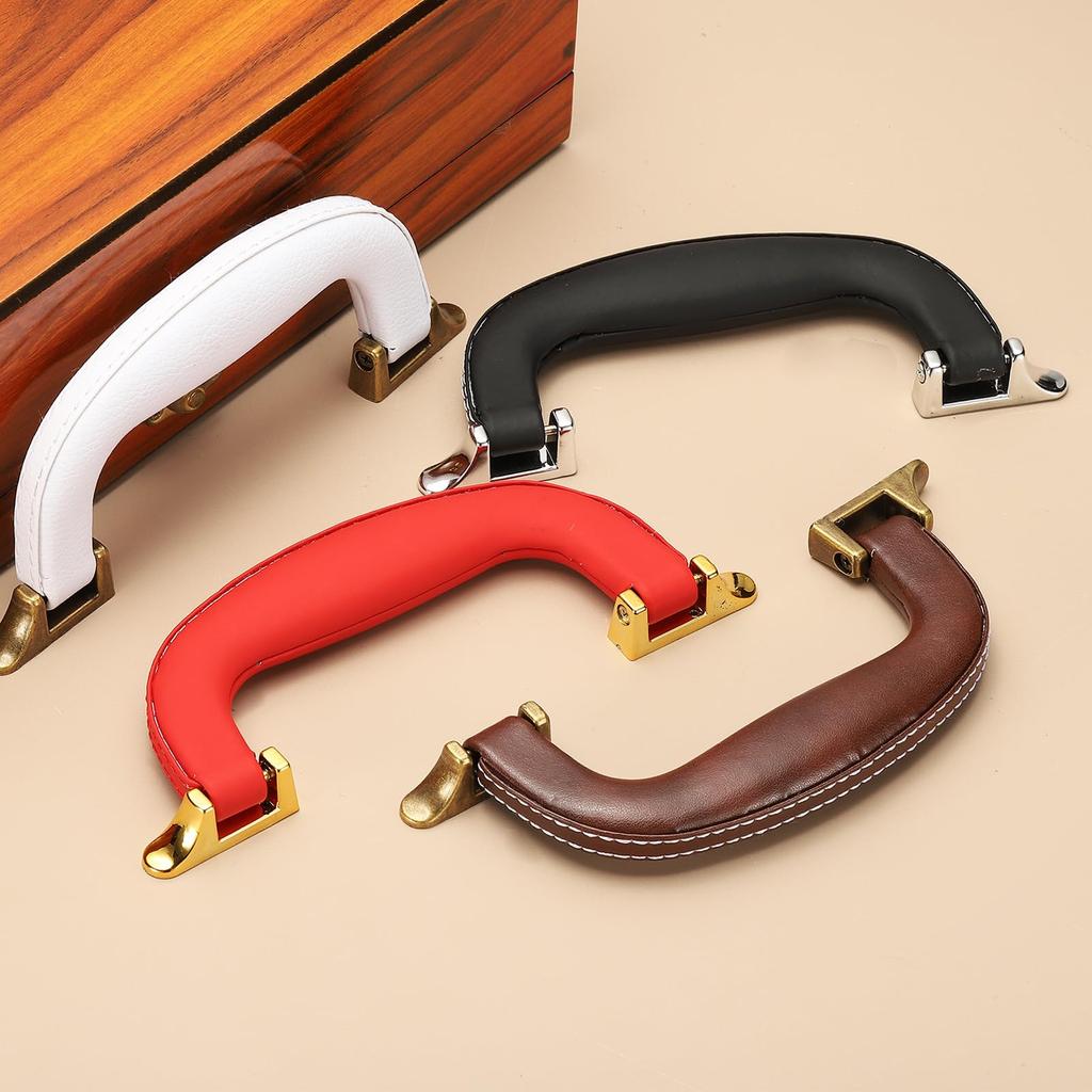 uxcell PU Leather Luggage Hole Vintage Replacement Strap Handles for 4-Pack Handles, 0.9-inch Spacing, U-Shaped Travel, Black/Bronze