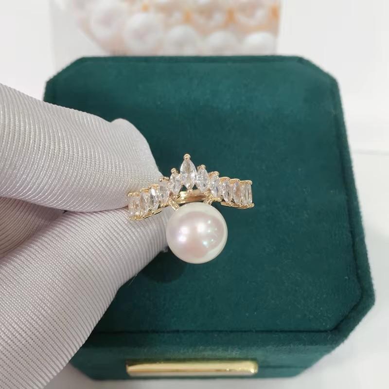 SHDIYAYUN 18k Gold Plated Triangle Zircon Elegant Natural Freshwater Pearl Ring Jewelry for Woman