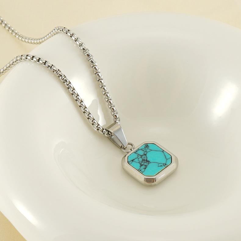 Хит продаж титановая сталь хип-хоп бирюзовый кулон мужской и женский геометрический европейский и американский модный нетускнеющий ожерелье украшение