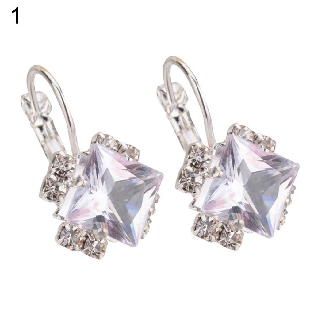 Fashion Women Shiny Rhinestone Leverback Earrings Wedding Engagement Jewelry