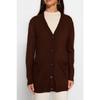 Коричневый длинный трикотажный кардиган на пуговицах с V-образным вырезом и карманом Tctaw22th0005