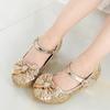 New Girls' Small High-heeled Leather Shoes with Sequined Upper Bow Decoration Children's Dance Princess Shoes