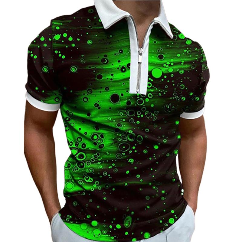 Casual Lapel T-shirt Young Men's Fashion Zipper T-shirt Short Sleeve T-shirt Men's 3D Jumping Notes Print T Shirt