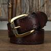 Ретро Мода Индивидуальность Тренд Все-матч Полый Первый Слой Коровьей Кожи Пряжка-штифт Ремень Мужской Натуральная Кожа Джинсовый Ремень