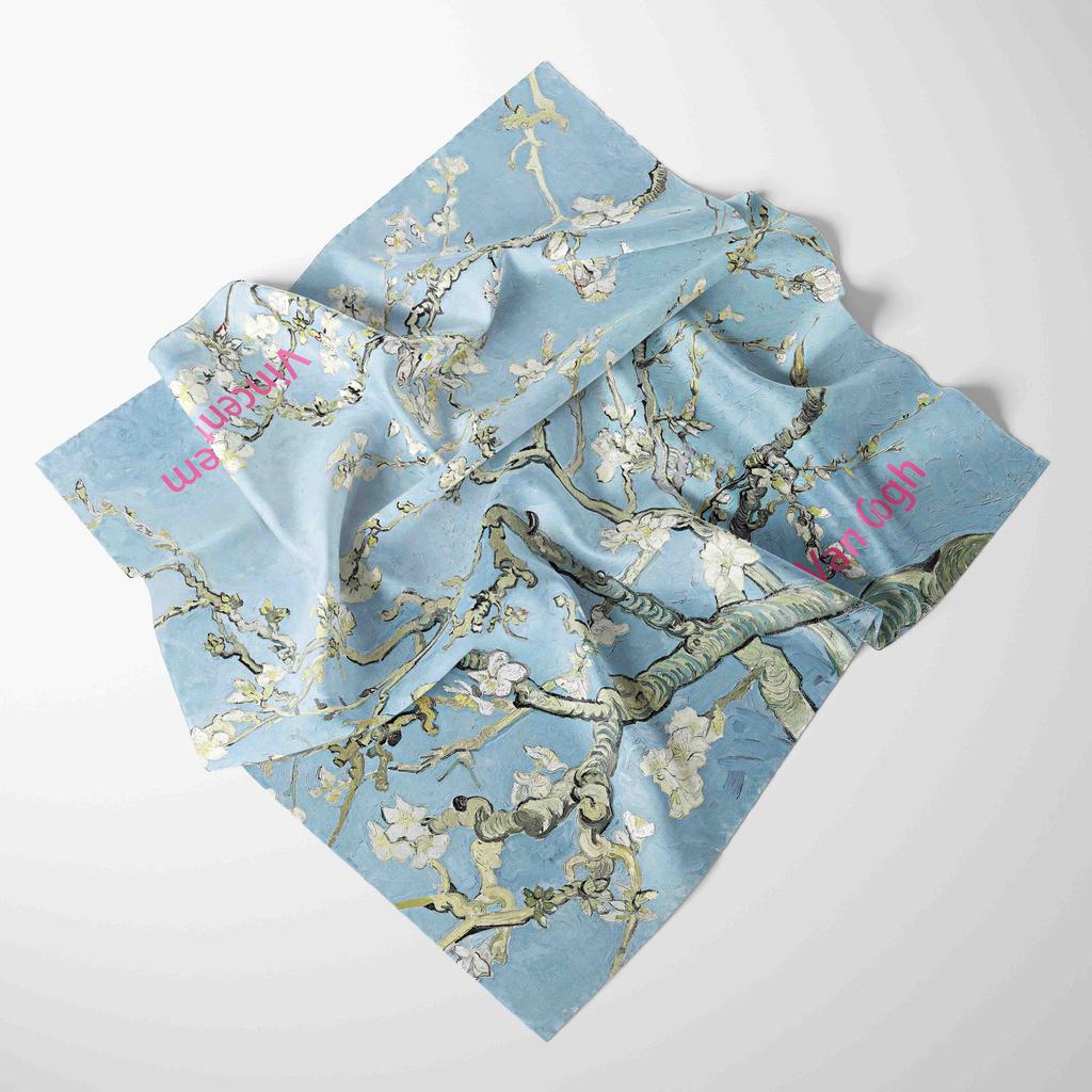 2025 Oil Painting Silk Scarf For Women New Print Female Foulard Scarfs Handle Kerchief Fashion Head Foulard Square Scarves