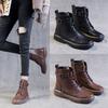 Large Women's Soft Sole Small Short Boots Flat Sole Spring Autumn Single Boots Rubber Sole Retro Plush High-top Leather Shoes