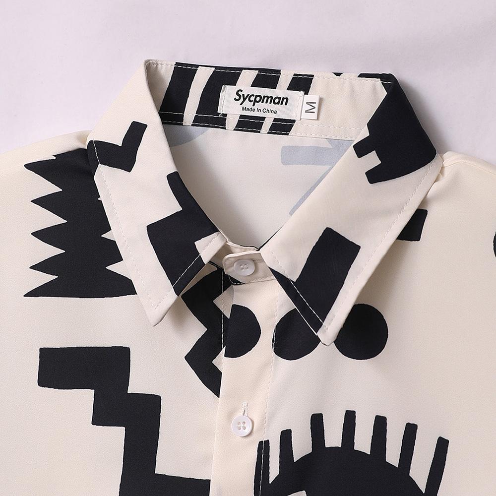 Свободные рубашки в стиле ретро с пиктограммой и полным принтом, рубашки с короткими рукавами, летние мужские свободные рубашки, повседневная уличная одежда для мужчин