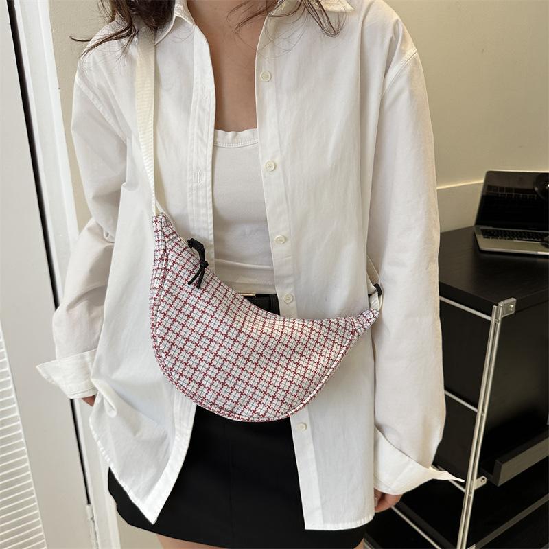 Клетчатый Тренд Повседневный 2025 Новая Осень Новая Мода Индивидуальность Простая Сумка-пельмень Женская через плечо на одно плечо