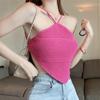 Summer Sexy Hollow Out Halter Camisole Women Solid Color Sleeveless Backless Irregular Knitted Tank Top