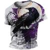Summer New Round Neck Short Sleeved Men's Street Sportswear Crow 3D Printed Casual T-shirt