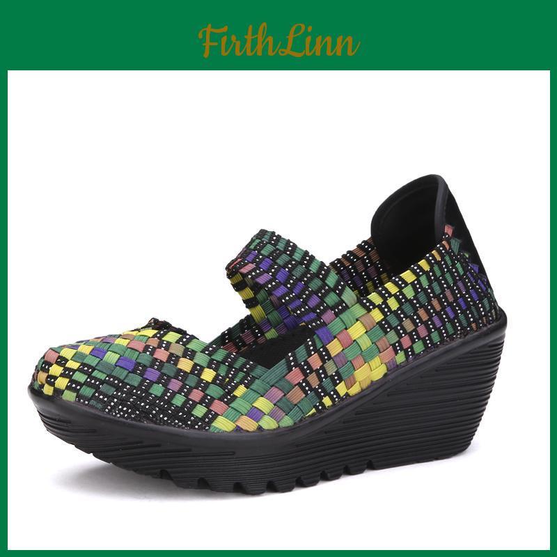 Mary Summer Beach Sandals Janes Women Close Toe Breathable Casual Braid Outdoor Wedge Heel Height Increase Shoes