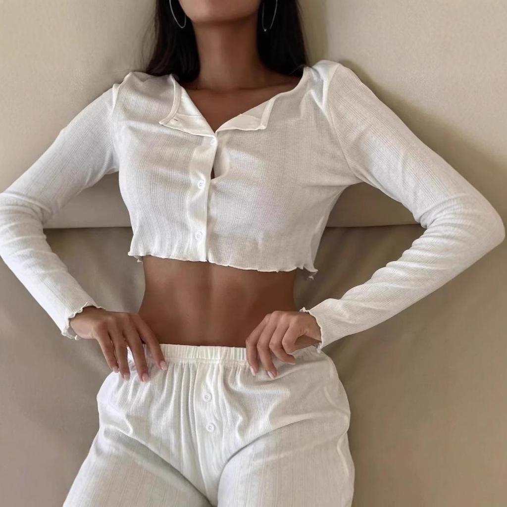 2025 Европейский и Американский Вязаный Комплект из Хлопкового Смесового Материала с Длинным Рукавом и Брюками для Осени/Зимы