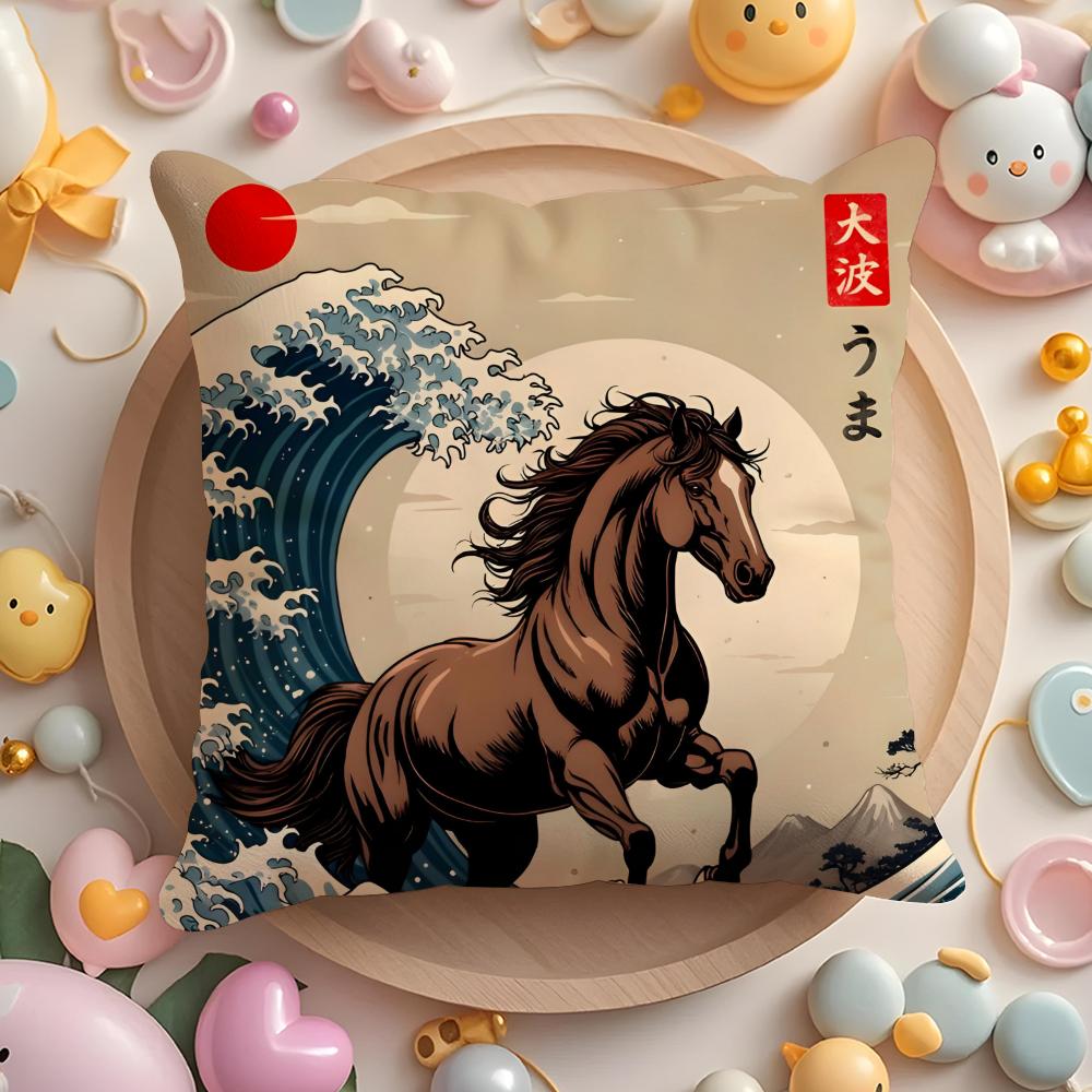 Animals The Great Wave Katsushika Hokusai Cushion Cover Plush Fabric Soft DoubleSided Printed Sofa Warm Home Gift Pillow Cover