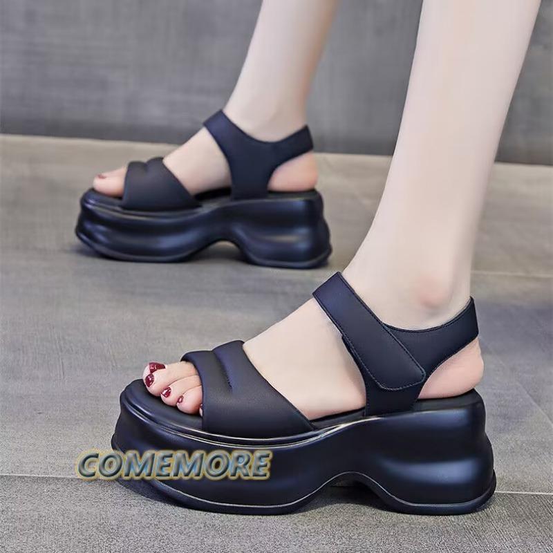 Модные летние повседневные туфли с открытым носком и толстой подошвой на платформе, женские сандалии в спортивном стиле, пляжные с круглым носком, нескользящие, 2024 г., белые